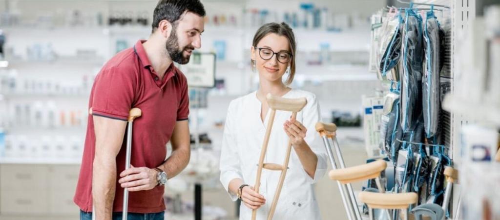 Man and woman shopping for dme crutches